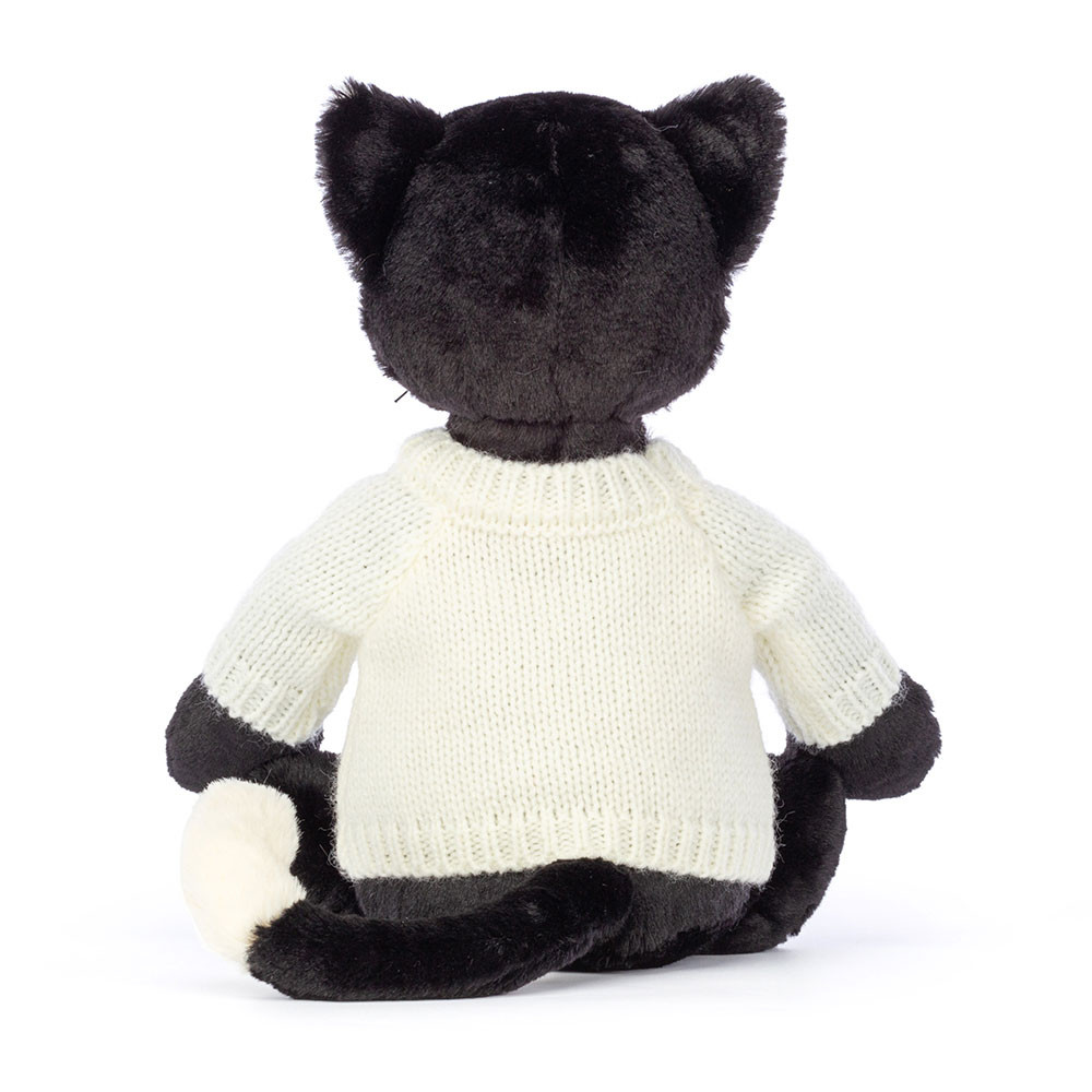 Bashful Black Kitten with Personalised Cream Jumper, View 3