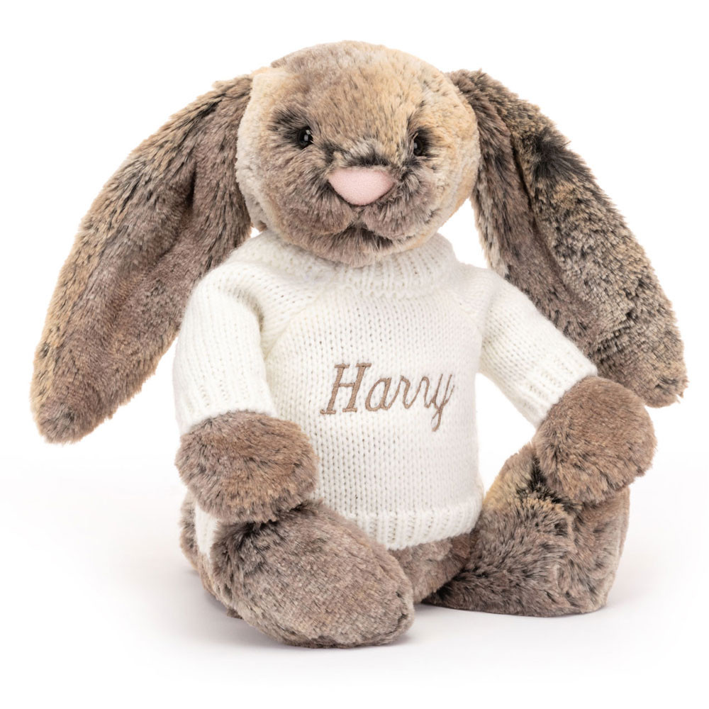 Bashful Cottontail Bunny with Personalised Cream Jumper - Official