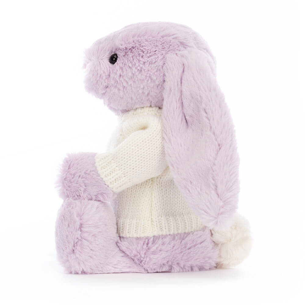 Bashful Lilac Bunny with Personalised Cream Jumper - Official Jellycat