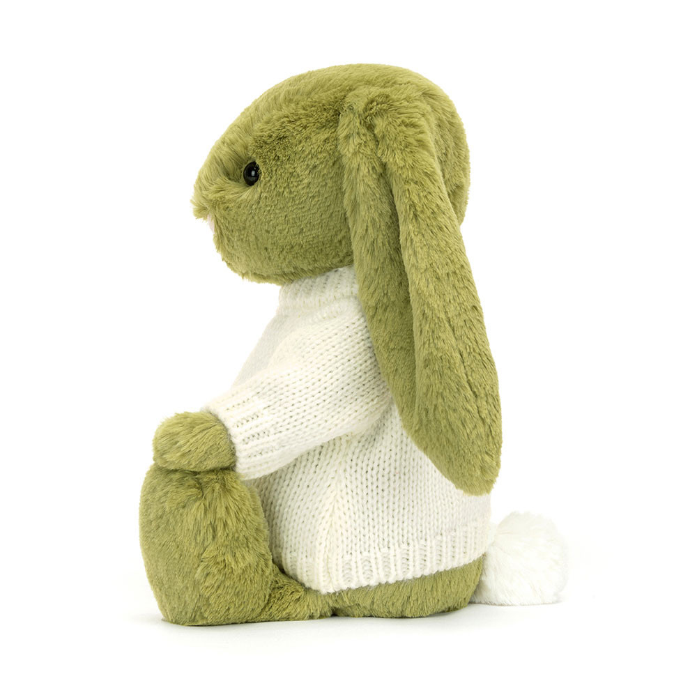 Bashful Moss Bunny with Personalised Cream Jumper - Official Jellycat