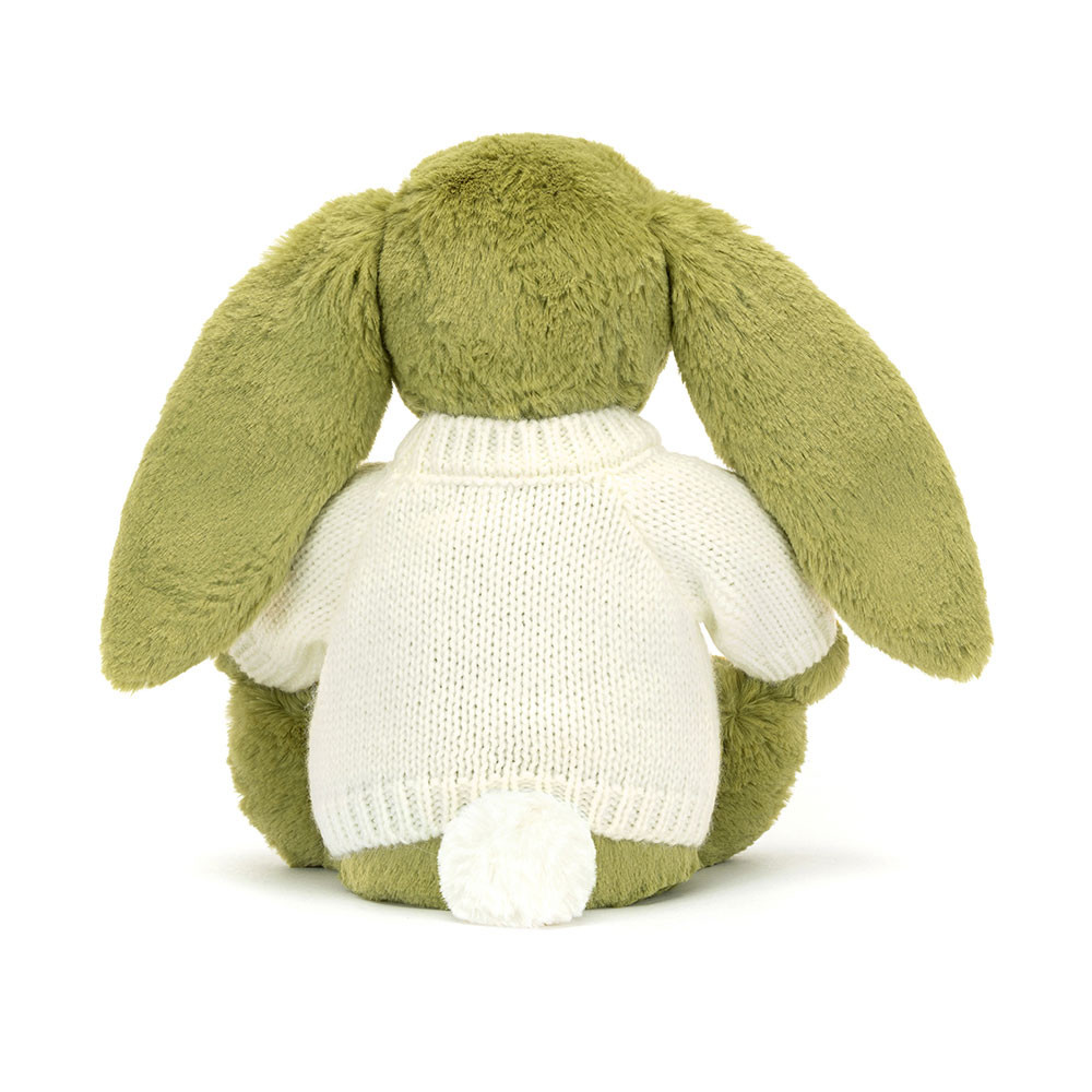 Bashful Moss Bunny with Personalised Cream Jumper - Official Jellycat