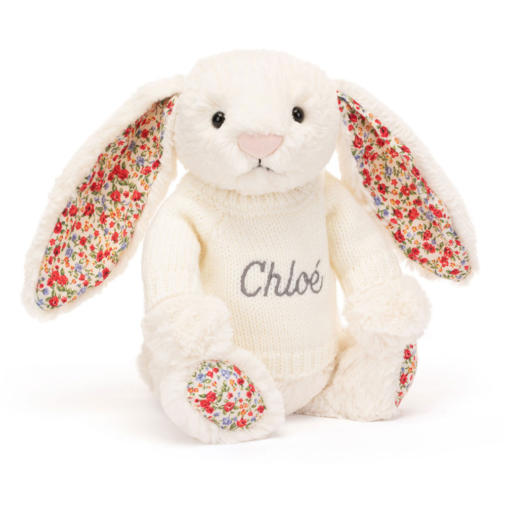 Blossom Cream Bunny with Personalised Cream Jumper - Official Jellycat