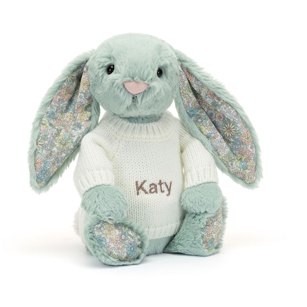 Blossom Sage Bunny with Personalised Cream Jumper - Official Jellycat