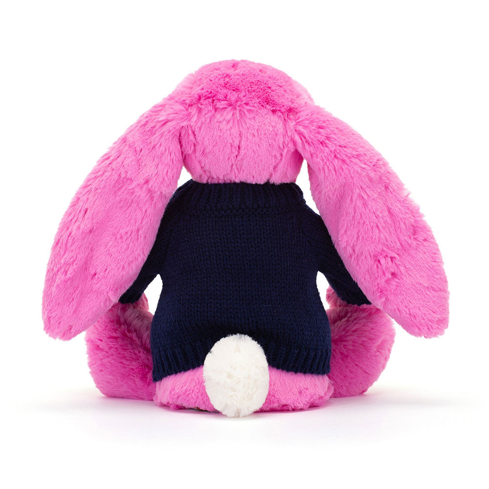 Bashful Hot Pink Bunny with Personalised Navy Jumper, View 4