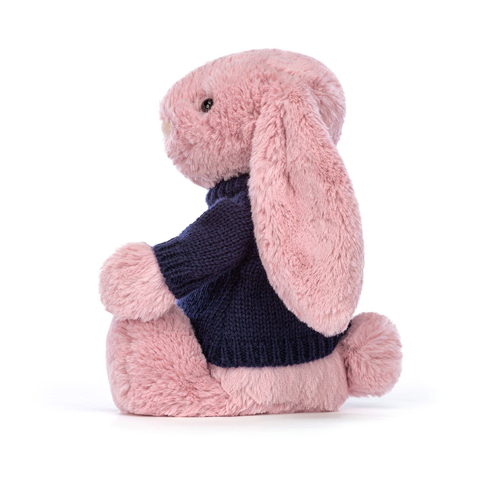 Bashful Tulip Pink Bunny with Personalised Navy Jumper, View 3