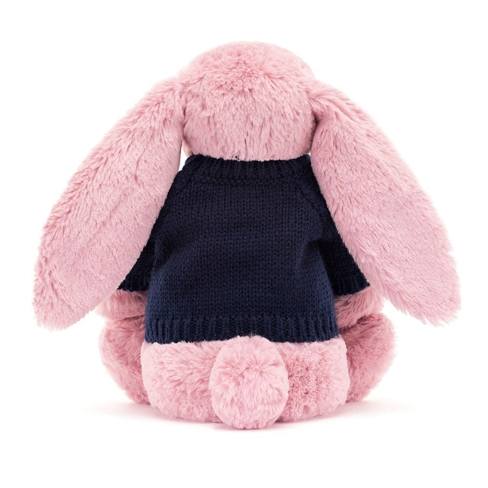 Bashful Tulip Pink Bunny with Personalised Navy Jumper, View 4