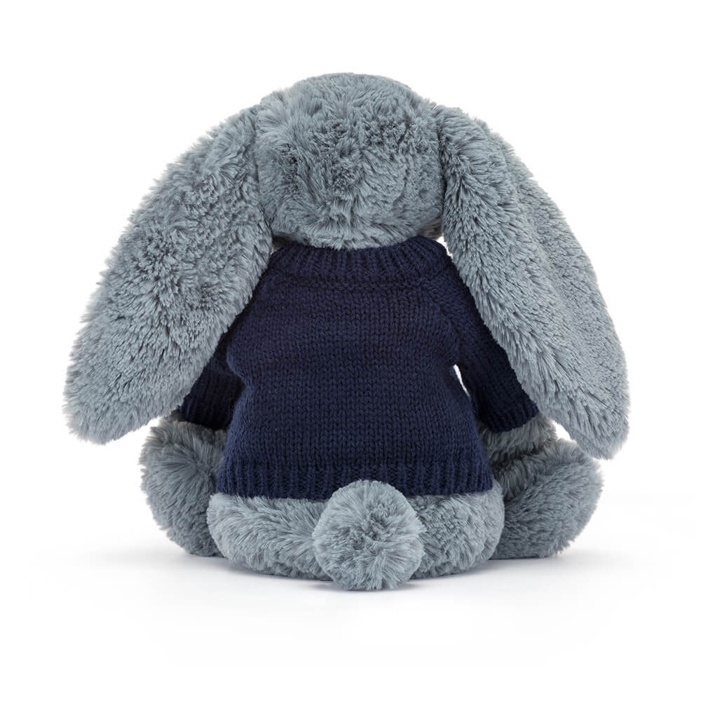 Bashful Dusky Blue Bunny with Personalised Navy Jumper - Official