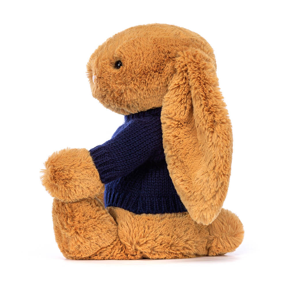 Bashful Golden Bunny with Personalised Navy Jumper, View 3