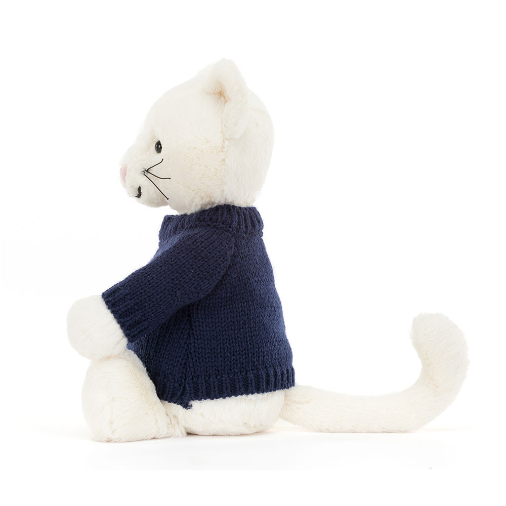 Bashful Cream Kitten with Personalised Navy Jumper, View 3