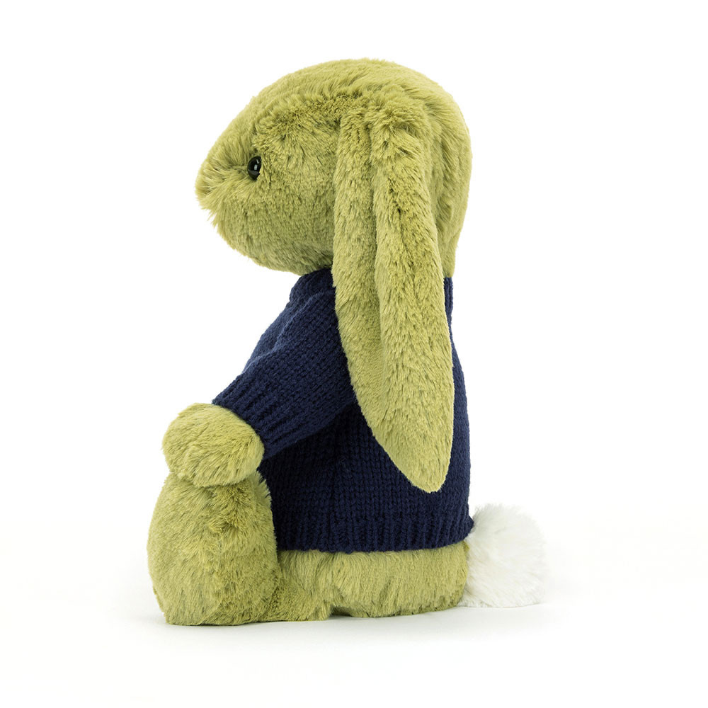 Bashful Moss Bunny with Personalised Navy Jumper , View 2