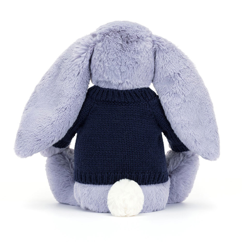 Bashful Viola Bunny with Personalised Navy Jumper - Official Jellycat