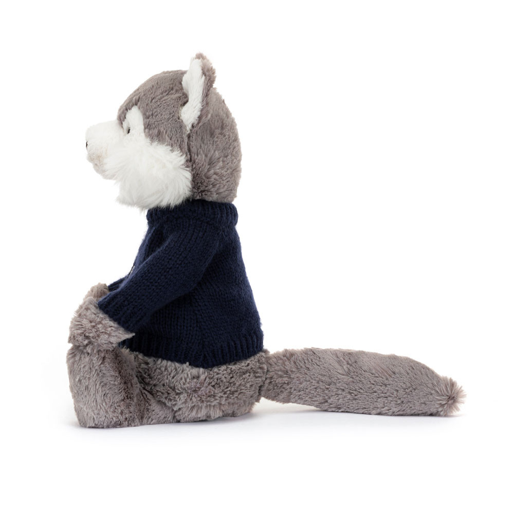 Bashful Wolf with Personalised Navy Jumper, View 3
