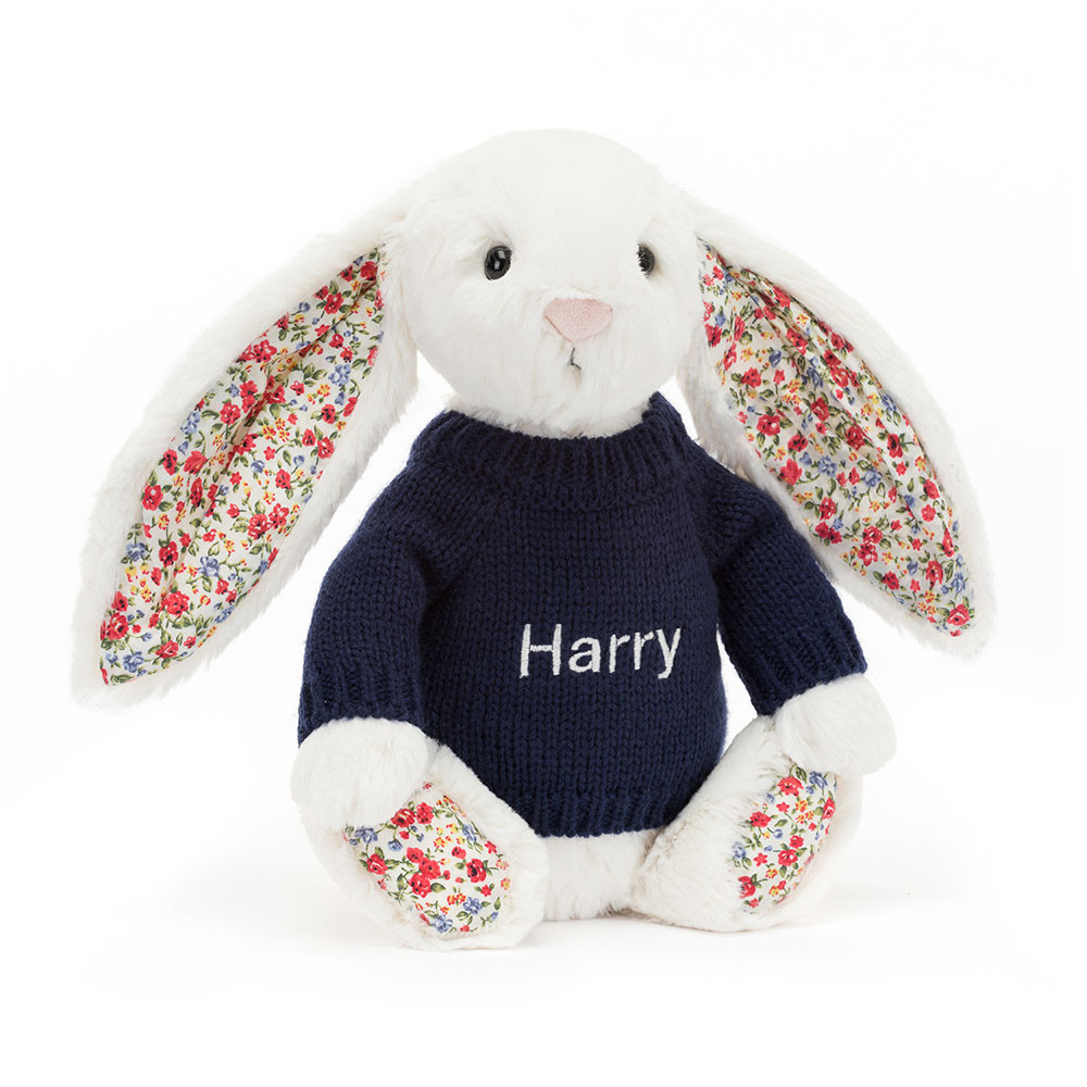 Blossom Cream Bunny with Personalised Navy Jumper, View 4