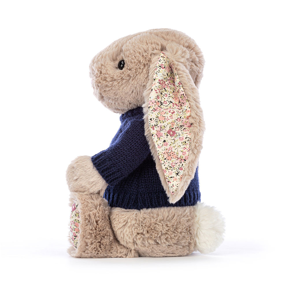 Blossom Bea Beige Bunny with Personalised Navy Jumper, View 3