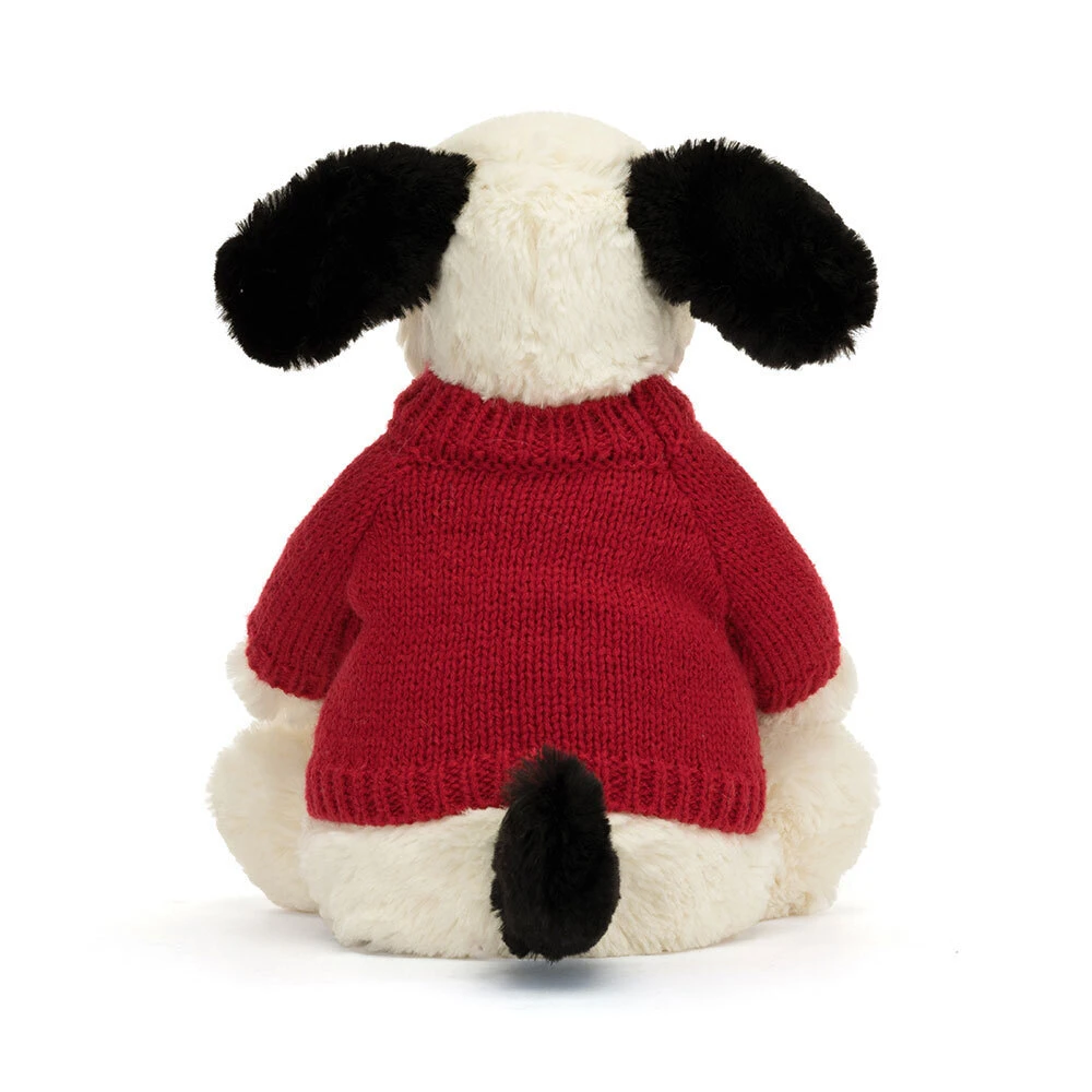 Bashful Black & Cream Puppy with Personalised Red Jumper, View 3