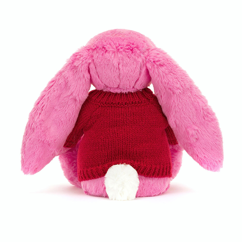 Bashful Hot Pink Bunny with Personalised Red Jumper, View 3