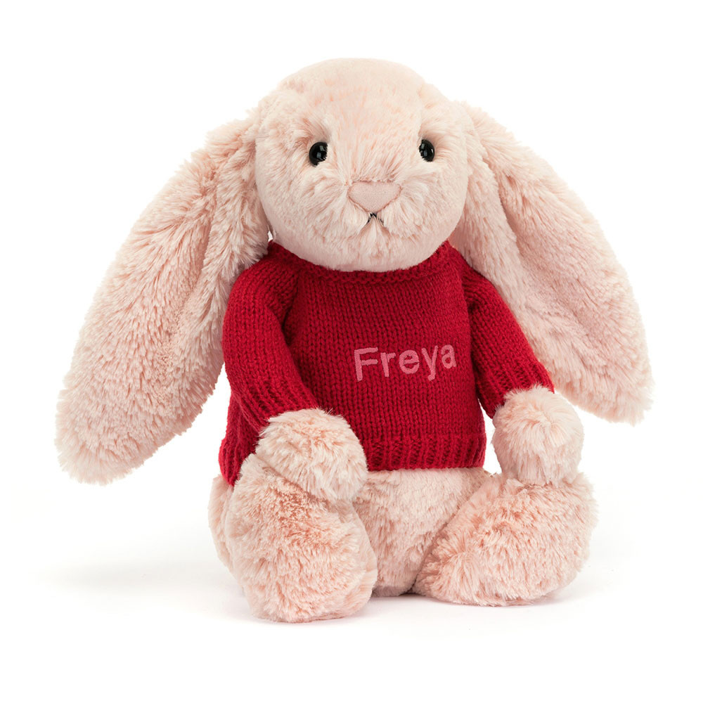 Bashful Blush Bunny with Personalised Red Jumper, View 4