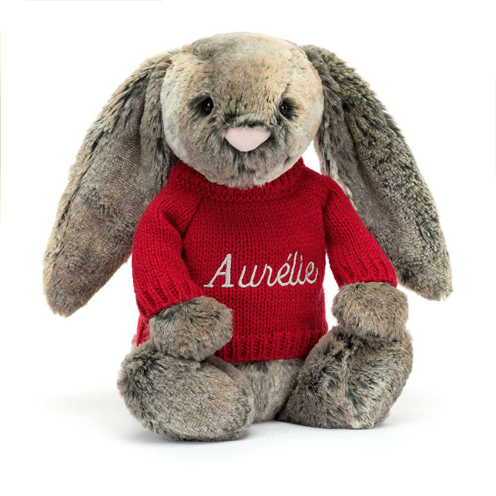 Bashful Cottontail Bunny with Personalised Red Jumper - Official