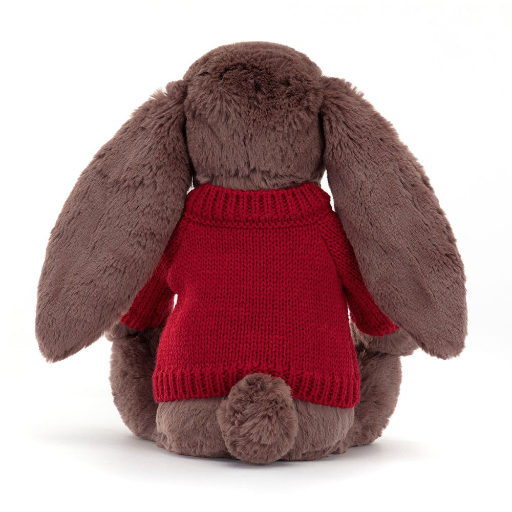Bashful Fudge Bunny with Personalised Red Jumper - Official Jellycat