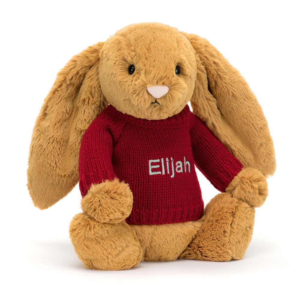Bashful Golden Bunny with Personalised Red Jumper, View 4