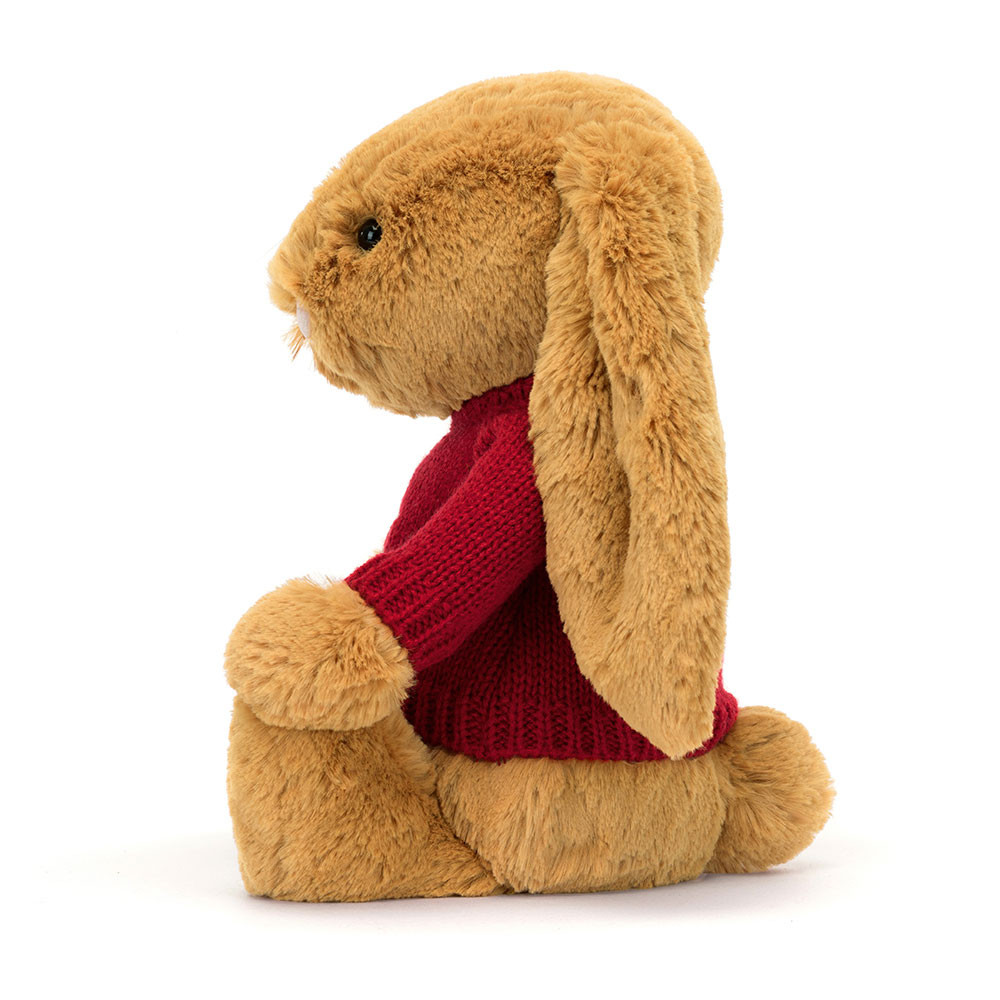 Bashful Golden Bunny with Personalised Red Jumper, View 2