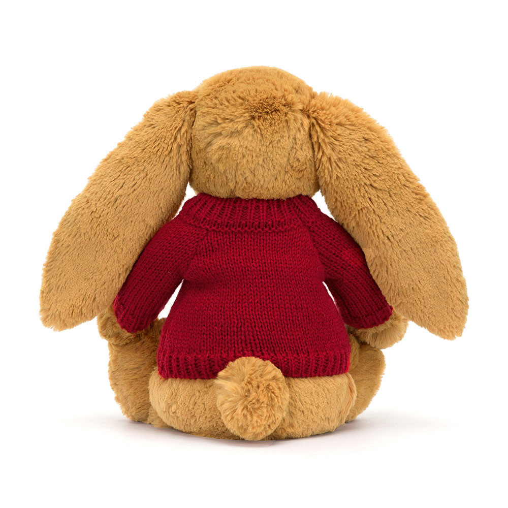 Bashful Golden Bunny with Personalised Red Jumper, View 3