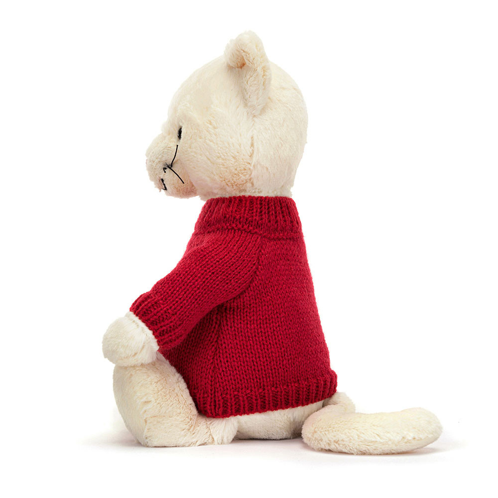 Bashful Cream Kitten with Personalised Red Jumper, View 2