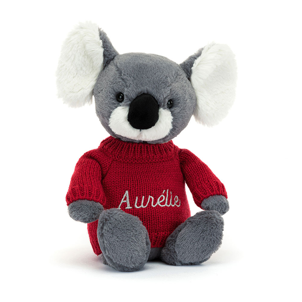 Bashful Koala with Personalised Red Jumper - Official Jellycat
