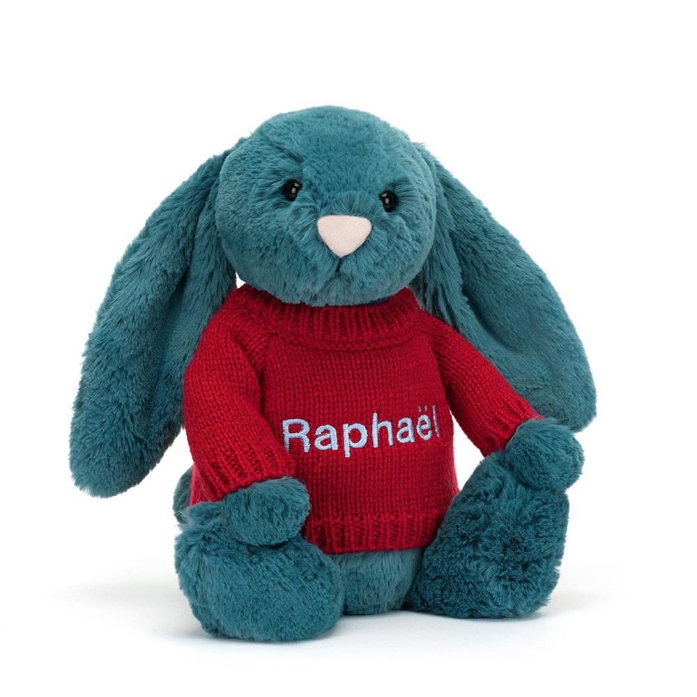 Bashful Mineral Blue Bunny with Personalised Red Jumper - Official