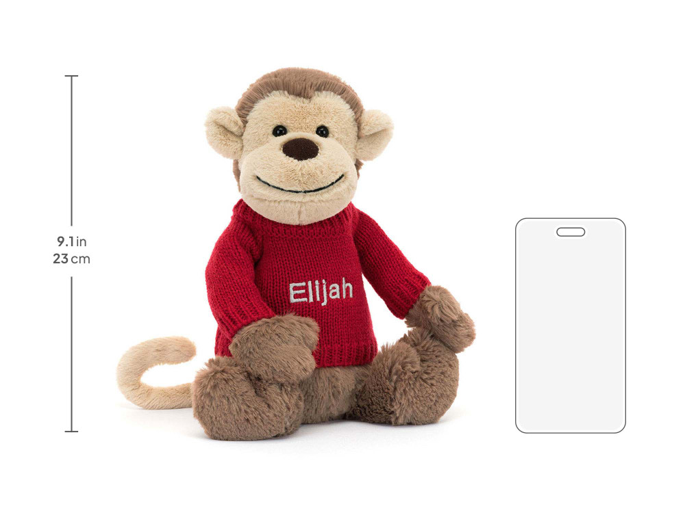 Bashful Monkey with Personalized Red Jumper, size chart