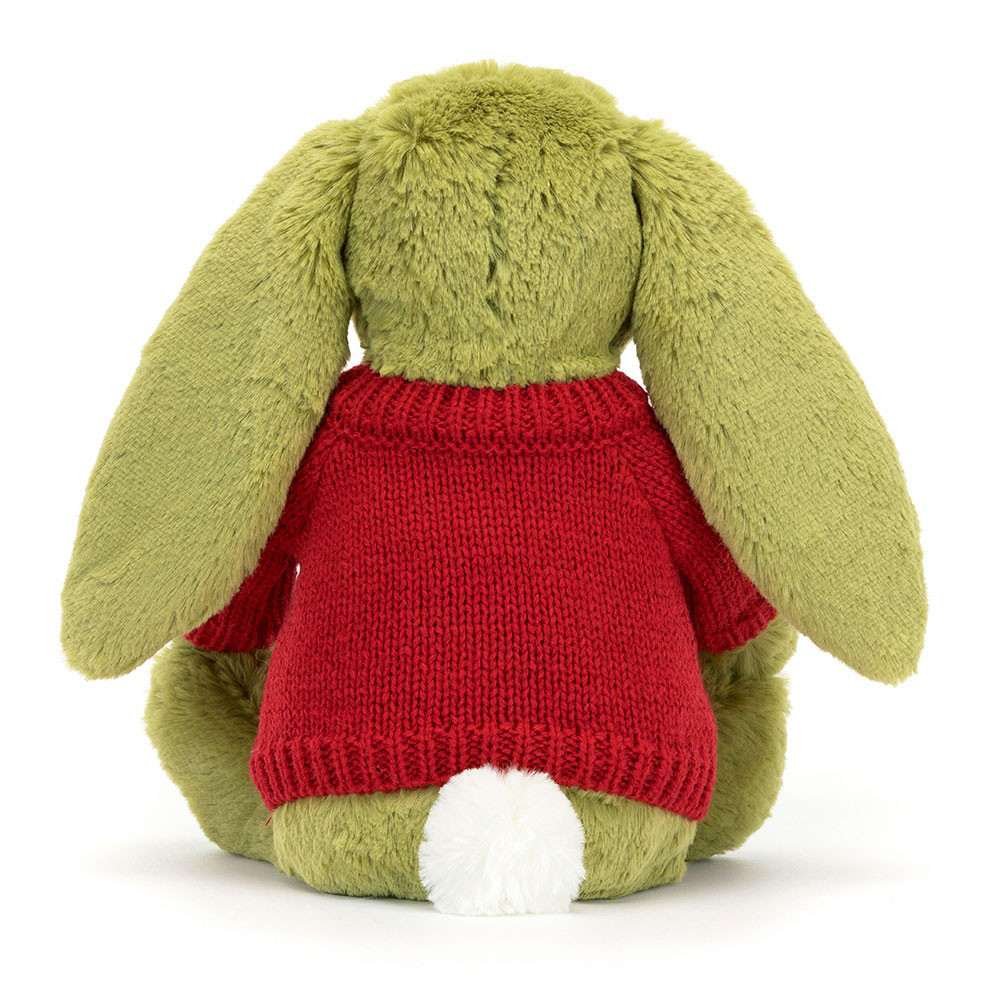 Bashful Moss Bunny with Personalised Red Jumper , View 3