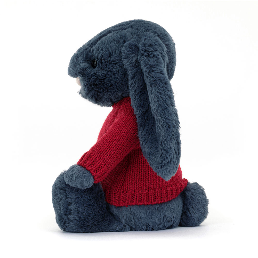 Bashful Navy Bunny with Personalised Red Jumper, View 2