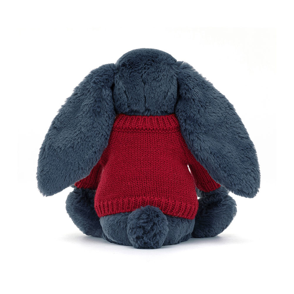 Bashful Navy Bunny with Personalised Red Jumper, View 3