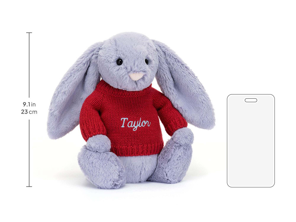 Bashful Viola Bunny with Personalized Red Jumper, size chart