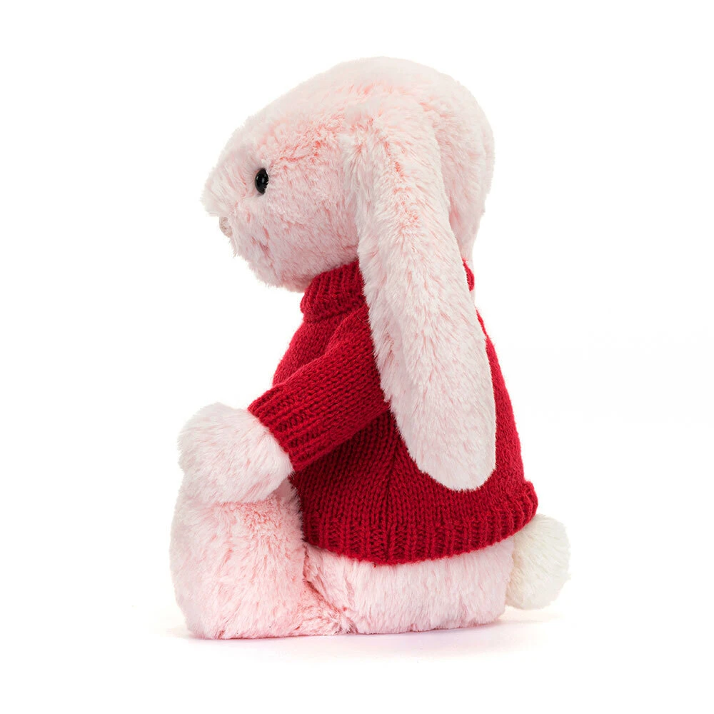 Bashful Pink Bunny with Personalised Red Jumper, View 2