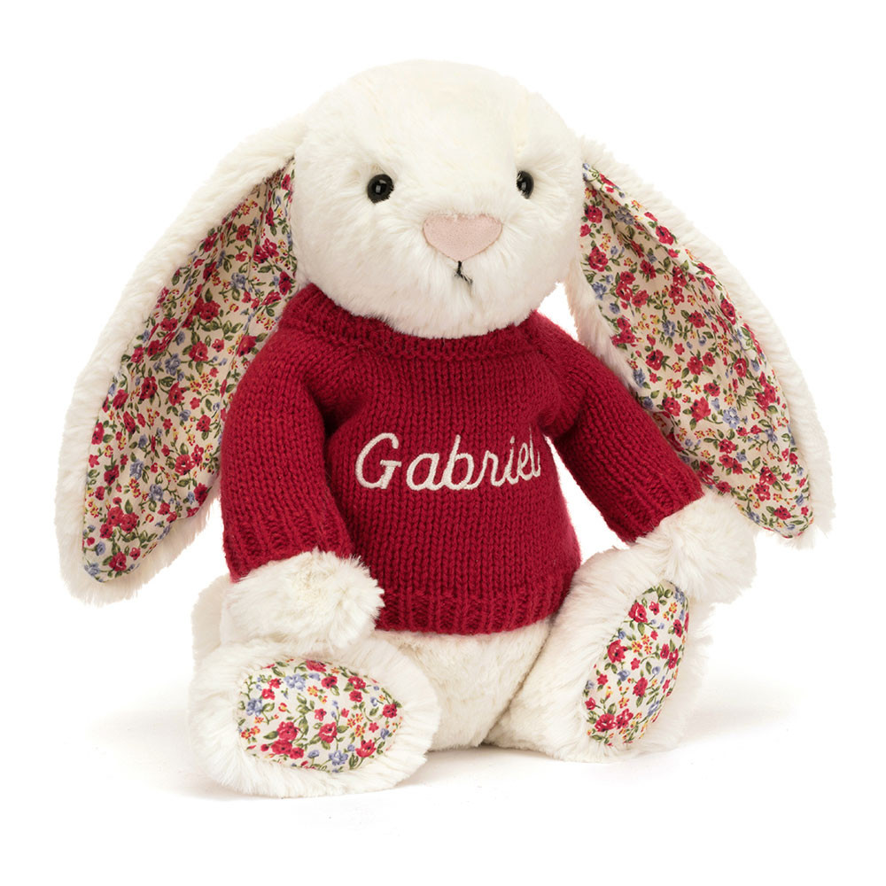 Blossom Cream Bunny with Personalised Red Jumper - Official