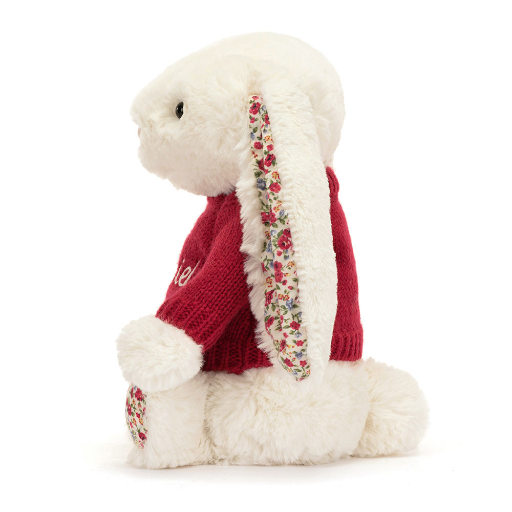 Blossom Cream Bunny with Personalised Red Jumper, View 3
