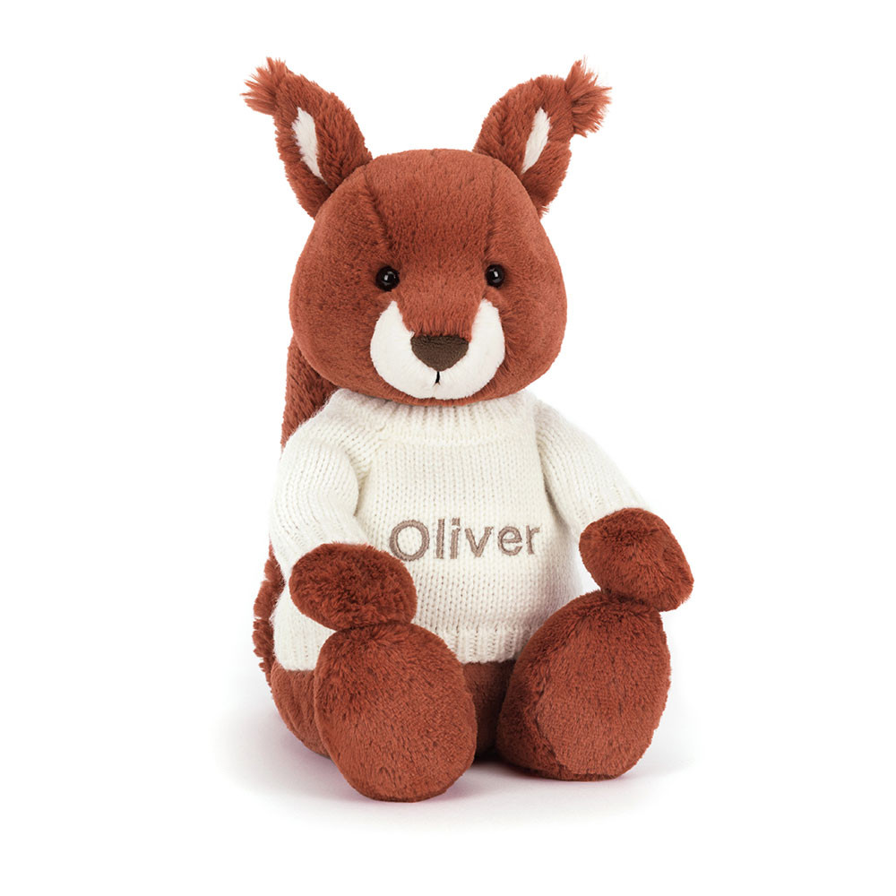Bashful Squirrel with Personalised Cream Jumper - Official Jellycat