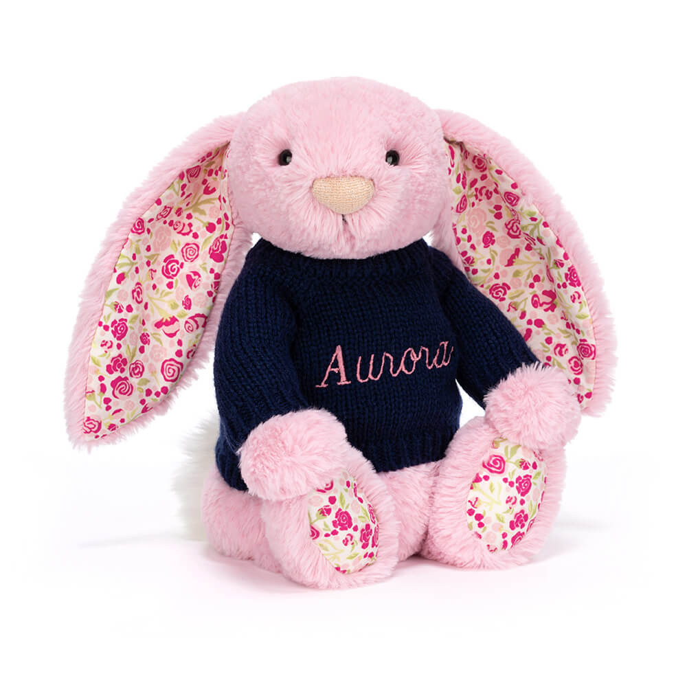 Blushkin Blossom Luxe Bunny with Personalised Navy Jumper