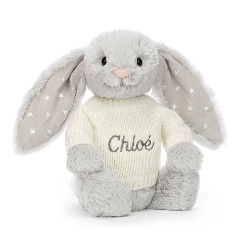 Bashful Shimmer Bunny with Personalised Cream Jumper - Official