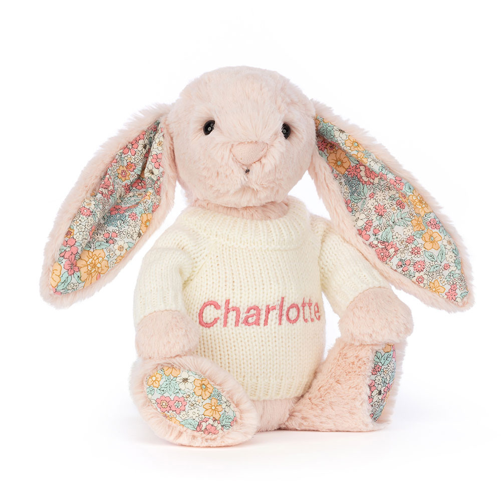 Blossom Blush Bunny with Personalised Cream Jumper - Official Jellycat