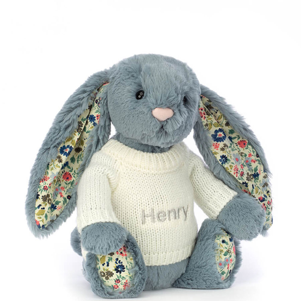 Blossom Dusky Blue Bunny with Personalised Cream Jumper - Official