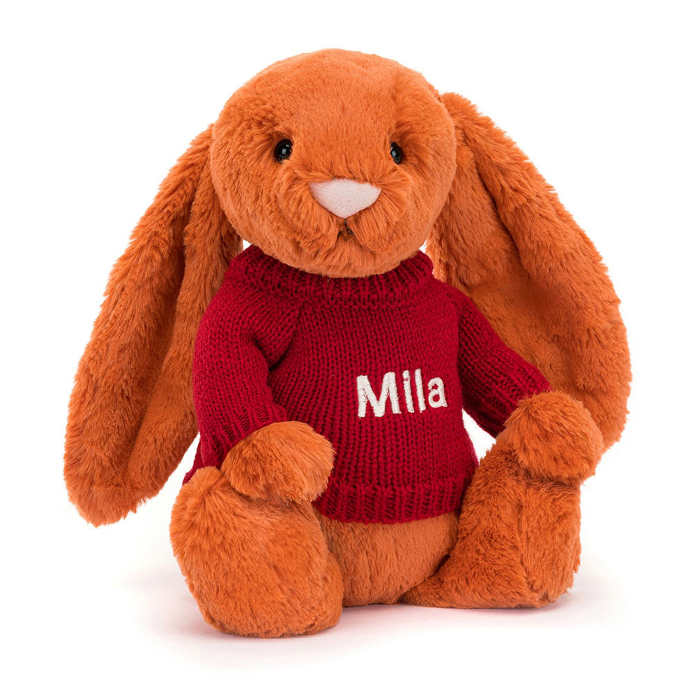 Bashful Tangerine Bunny with Personalised Red Jumper - Official