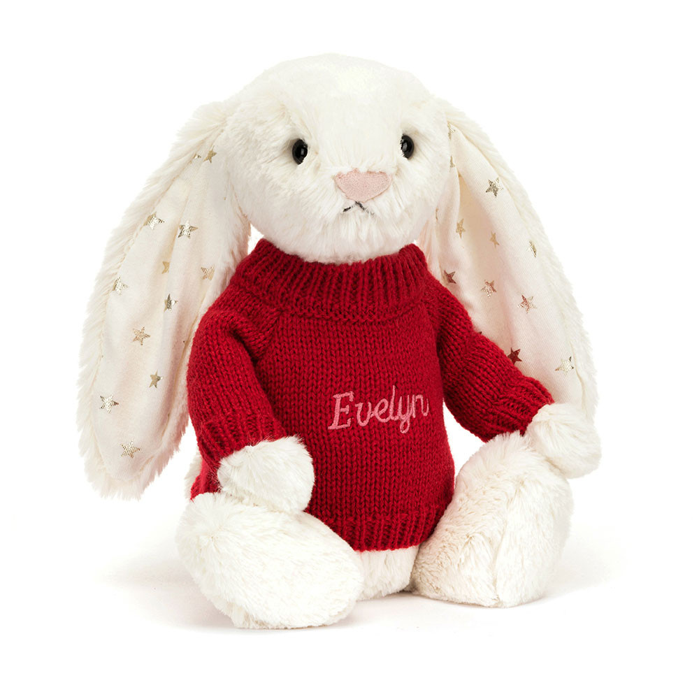 Bashful Twinkle Bunny with Personalised Red Jumper - Official Jellycat