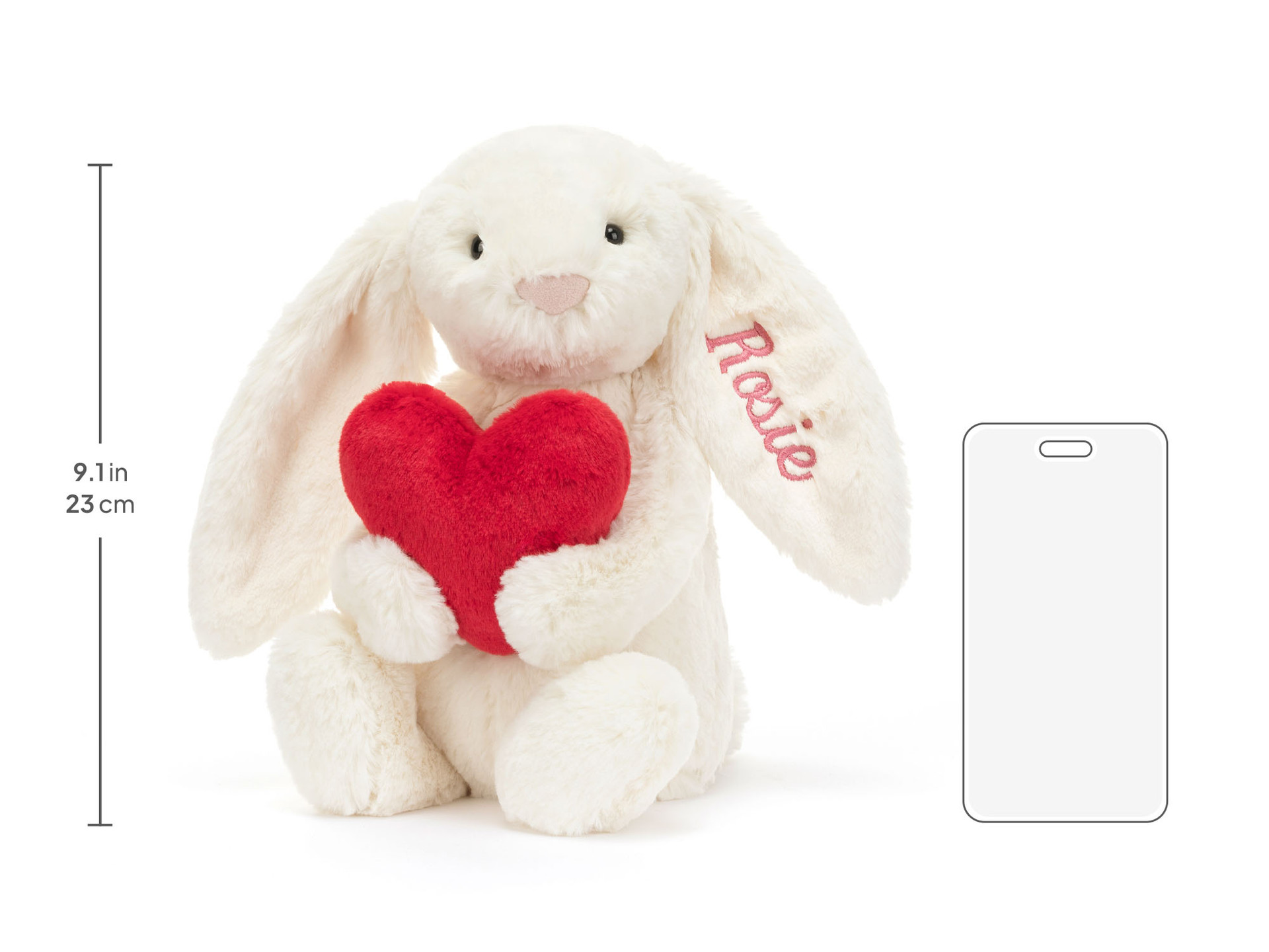 Personalised Bashful Red Love Heart Bunny Medium - Official Jellycat