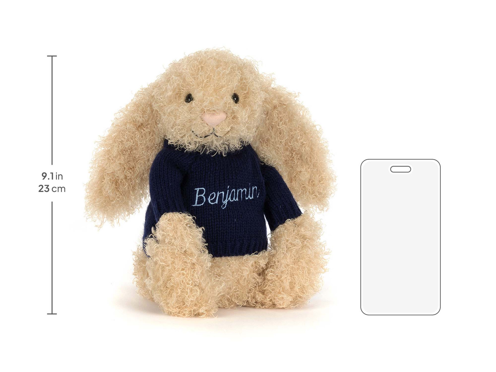 Bashful Luxe Bunny Curly with Personalised Navy Jumper - Official