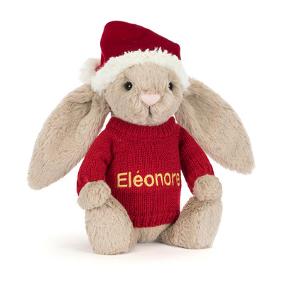 Bashful Christmas Bunny with Personalised Red Jumper, Main View