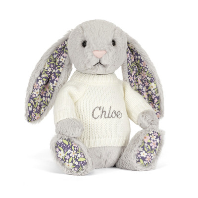 Blossom Silver Bunny 'Bloom' with Personalised Cream Jumper, Main View