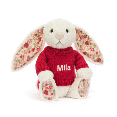 Blossom Cream Bunny 'Berry' with Personalised Red Jumper, Main View