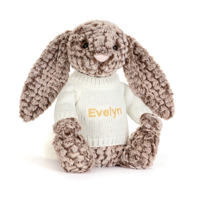 Bashful Luxe Bunny Pine with Personalised Cream Jumper, Main View